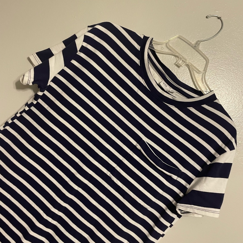 Navy and White Striped T-shirt Dress.